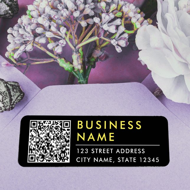 Webben för enkel, modern svart Gult, QR- Returadress Etikett (Skapare uppladdad)