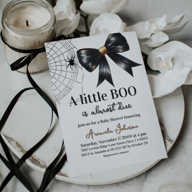 Webben Halloween Little Boo Black Bow Baby Shower Inbjudningar (Skapare uppladdad)