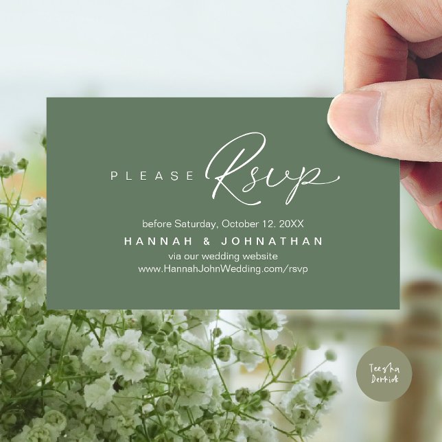 Webbplats för modern Bröllop OSA Tilläggskort (Modern Wedding RSVP online Website Enclosure Card in Forest Green)