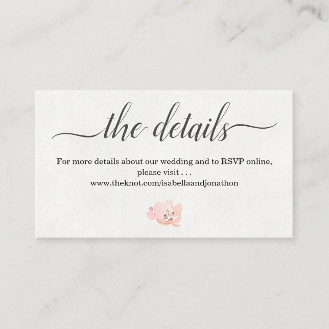 Webbplats för vattenfärgbröllopsdetaljer Inkluderi Tilläggskort (Framsida)