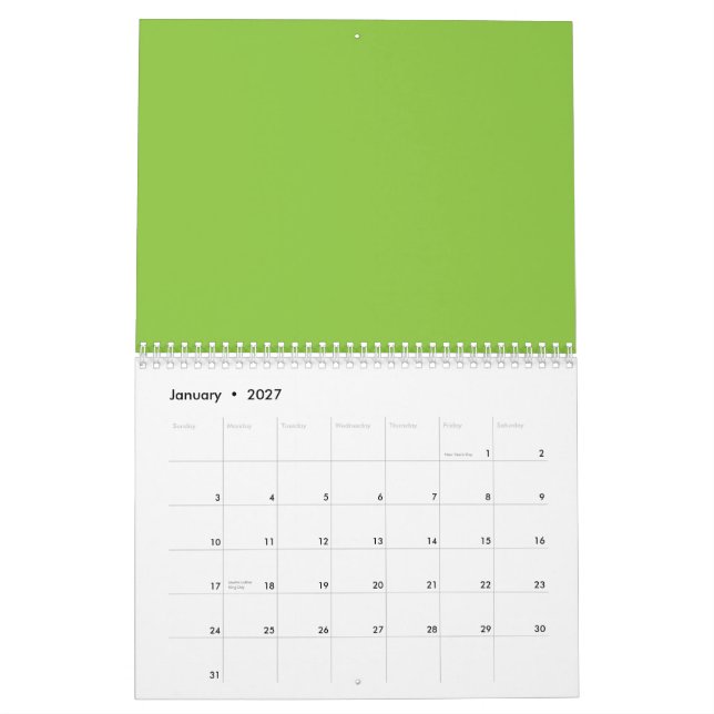 Webbplats med Grönt Bakgrund och Vita Gräns Kalender (Jan 2027)