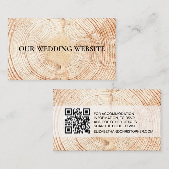 webbplatsen Rustic Wood Grain QR code bröllop Tilläggskort (Fram/baksida)