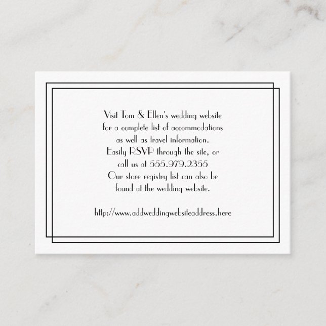 Webbplatshölje för svart och vit Blommigt Bröllop Tilläggskort (Framsida)