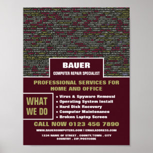 Webbskript, datoreparationsspecialistreklam poster
