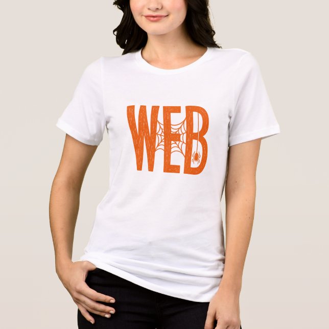 Webbspindel Halloween Linocut-design T Shirt (Framsida)