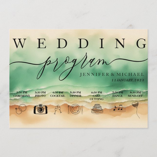 Wed-program Namnteckning vattenfärgen i grönten Oc Program (Framsida)