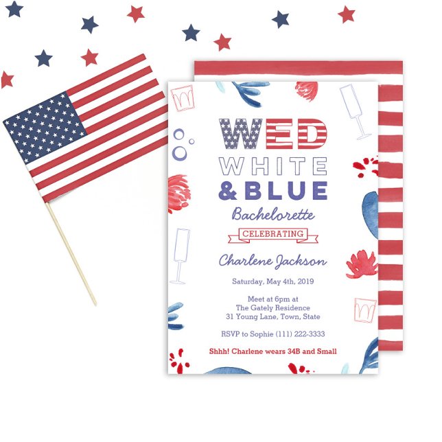 WED Red White och Blue Bachelorette Möhippa Inbjudningar (Wed White And Blue Bachelorette Party Invitation )