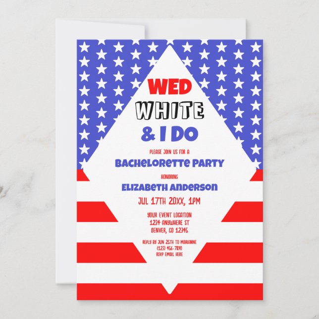 Wed, White & I Do Patriotic Bachelorette Party Inbjudningar (Framsida)
