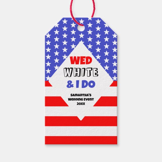 Wed, White & I Do Patriotic Bröllop Presentetikett (Framsidan)