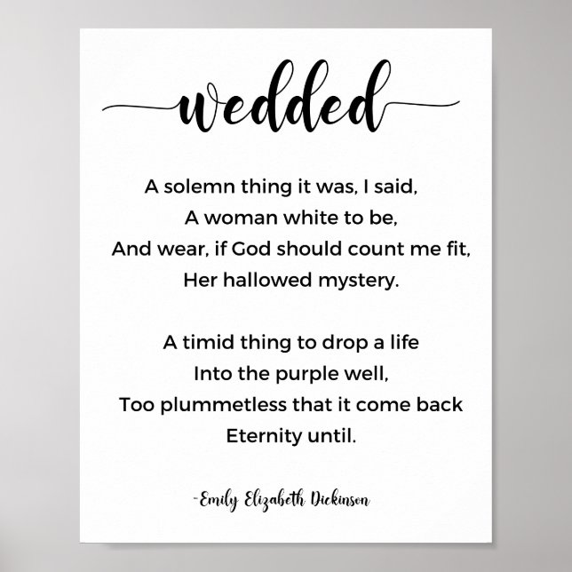 Wedded Dikt av Emily Elizabeth Dickinson Poster (Framsidan)