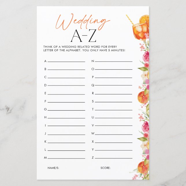 Wedding A-Z Bridal Shower Game First Spritz (Framsida)