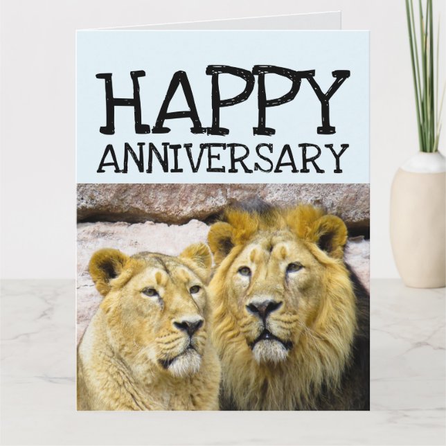 WEDDING ANNIVERSARY LION COUPLE GREETING CARD KORT (Framsida)