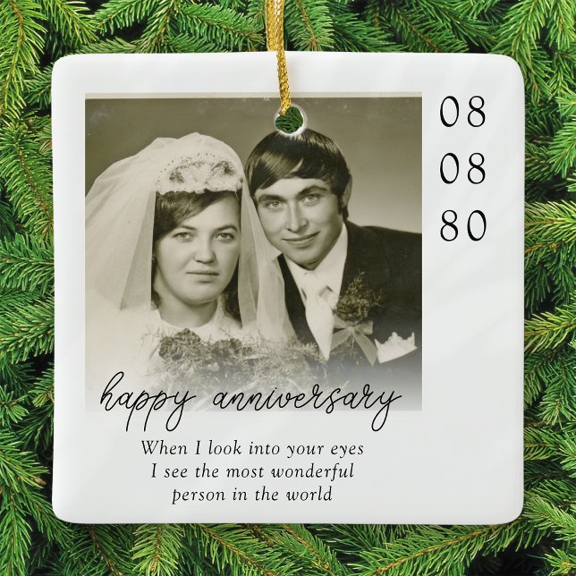 Wedding Anniversary Photo Heartfelt Message Julgransprydnad Keramik (Skapare uppladdad)