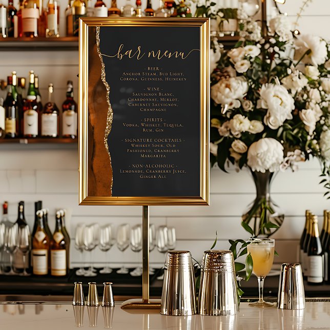 Wedding Bar Menu Burnt Orange Gold Agate Dark Poster (Skapare uppladdad)