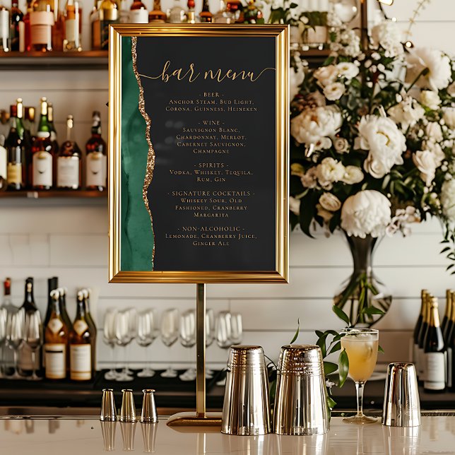 Wedding Bar Menu Emerald Green Gold Agate Dark Poster (Skapare uppladdad)