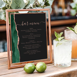 Wedding Bar Menu Emerald Rose Gold Agate Dark Poster
