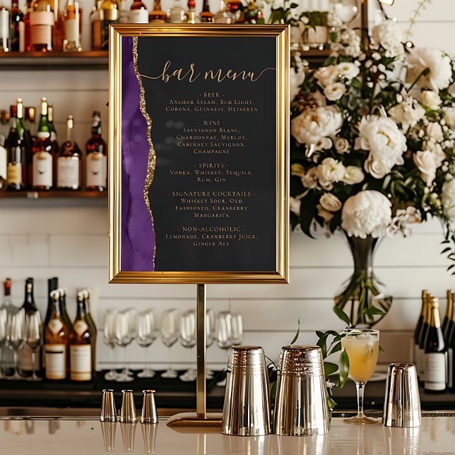Wedding Bar Menu Purple Gold Agate Dark Poster (Skapare uppladdad)