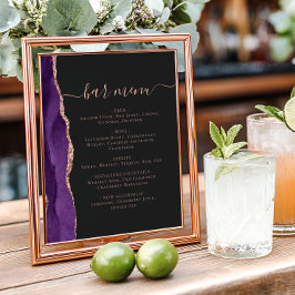 Wedding Bar Menu Purple Rose Gold Agate Dark Poster