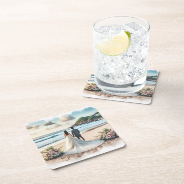 Wedding Beach Couple Underlägg Papper Kvadrat (Insitu)