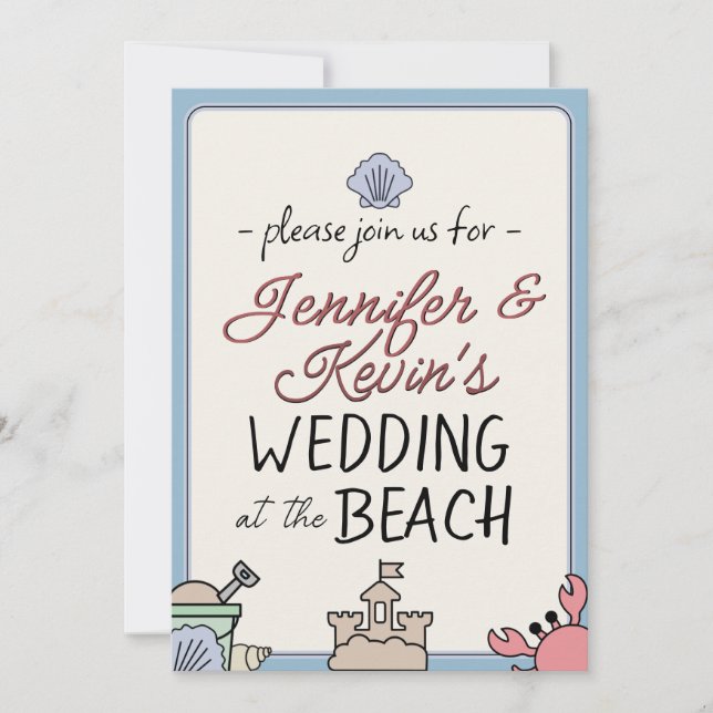 Wedding Beach Party Invite Cute Sandcastle Crab  Inbjudningar (Framsida)