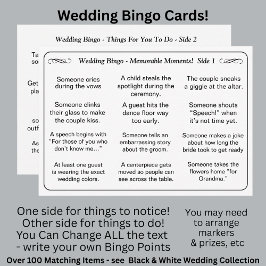 Wedding BINGO!  Game for Guests Black White  Kort