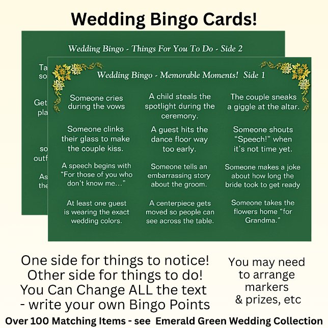 Wedding BINGO!  Game for Guests Emerald Green Kort (Skapare uppladdad)