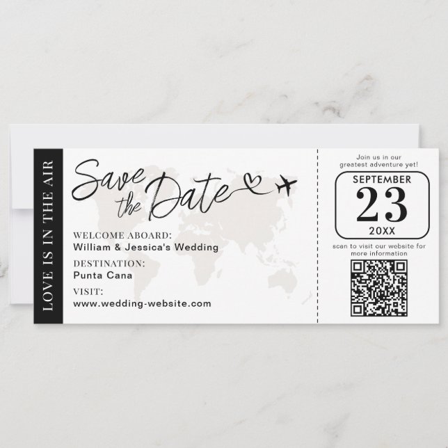 Wedding Boarding Pass Save The Date With QR Code Kort (Framsida)