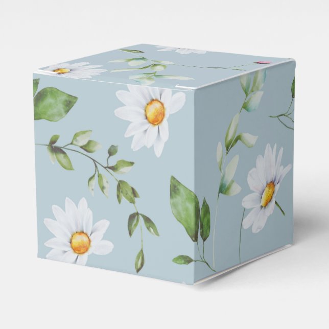 Wedding Bridal Shower Blue Daisy Favor Box Presentaskar (Framsidan Sidan)