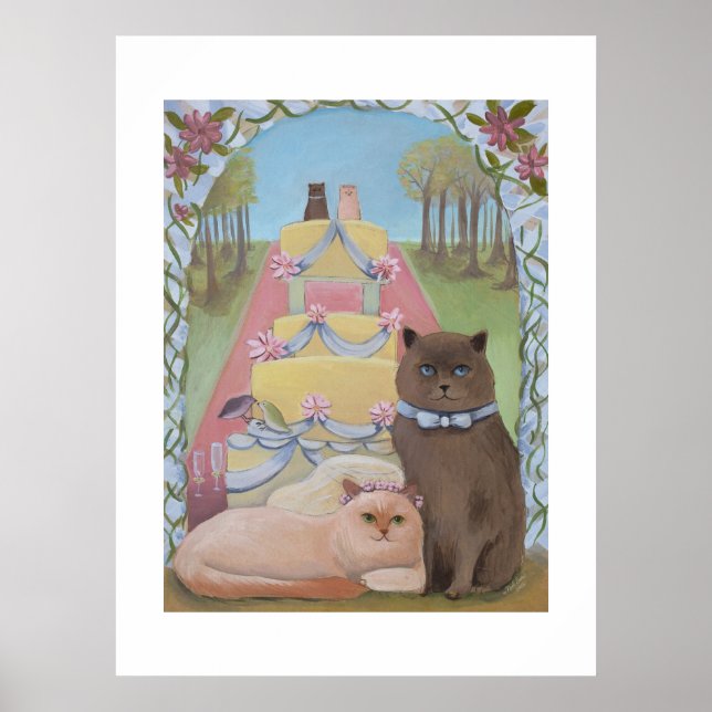 Wedding Bride and Groom Cat Art Print Poster (Framsidan)