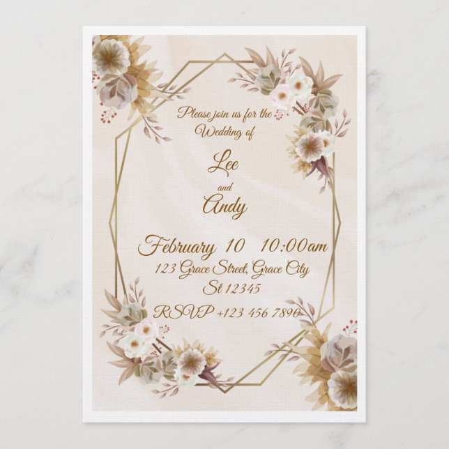 Wedding Brown and beige Invitation Inbjudningar (Framsida)