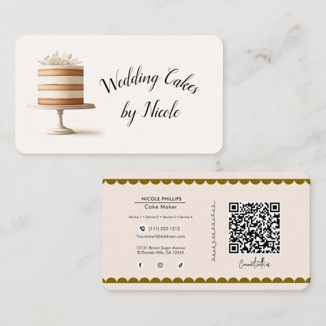 Wedding Cake Bakery Sociala Media Anslutning QR Visitkort (Fram/baksida)