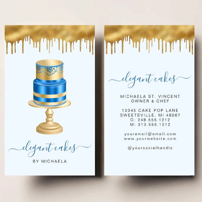 Wedding Cake Glitter Drip Royal Blue Bakery Visitkort (Skapare uppladdad)