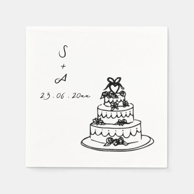 wedding cake Hand Drawn Wedding Pappersservett (Framsidan)