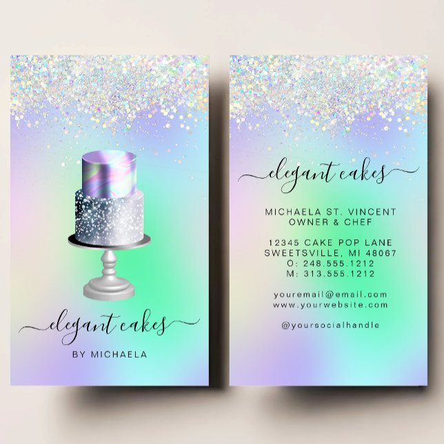 Wedding Cake Holographic Glitter Bakery Visitkort (Skapare uppladdad)