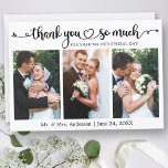Wedding Calligraphy Script Heart 3 Photo Tack Kort<br><div class="desc">Modern Minimalist Simple Calligraphy Script Heart Thank You So Much Wedding Bride and Groom 3 Photo Thank You Card</div>