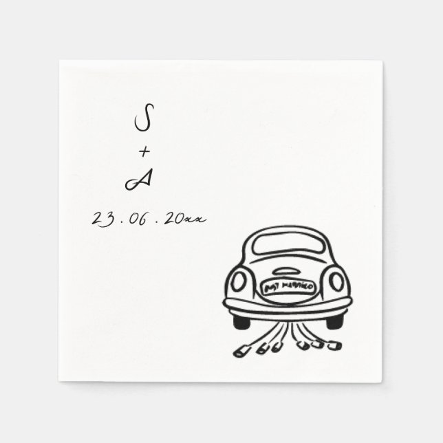 wedding car Hand Drawn Wedding Pappersservett (Framsidan)