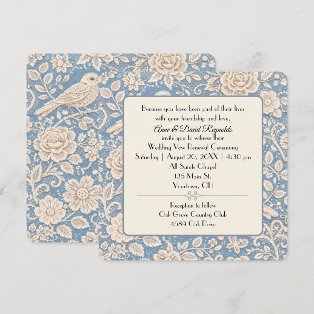 Wedding Chinoiserie Bird and Flower Pattern Inbjudningar (Fram/baksida)