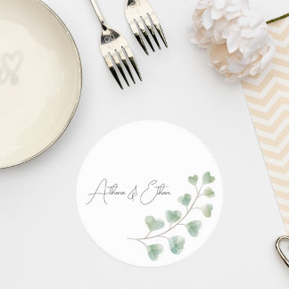 Wedding Coaster with Eucalyptus Leaves Underlägg Papper Rund
