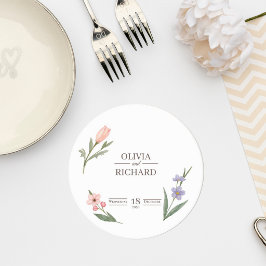 Wedding Coaster with Romantic Botanical Design Underlägg Papper Rund