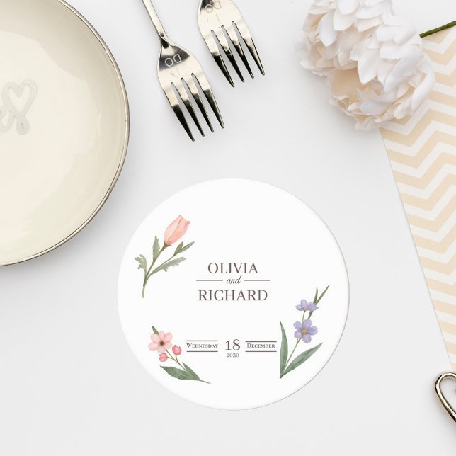 Wedding Coaster with Romantic Botanical Design Underlägg Papper Rund (Skapare uppladdad)