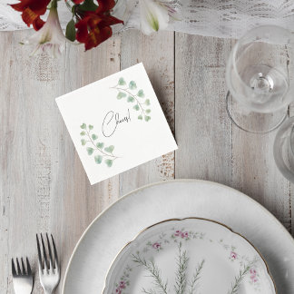 Wedding Cocktail Napkin with Eucalyptus Leaves Pappersservett