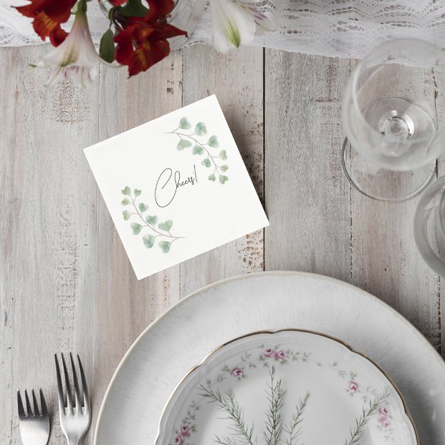 Wedding Cocktail Napkin with Eucalyptus Leaves Pappersservett (Skapare uppladdad)