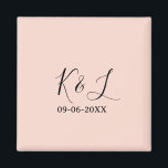 Wedding couple name letter date red pastel backgro magnet<br><div class="desc">Design</div>