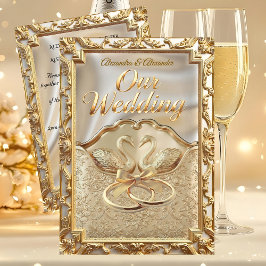 Wedding Cream Gold Swans Rings Gold Diamonds Inbjudningar