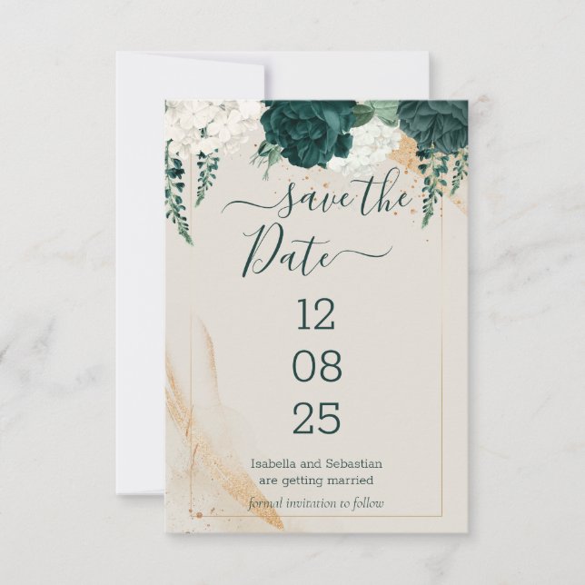 Wedding Cream Save the Date Emerald Green Spara Datumet (Framsida)