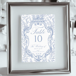 Wedding Crest Blue Floral Elegant Script Bordsnummer