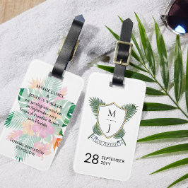 Wedding Crest Save the Date Palm and Hibiscus Bagagebricka