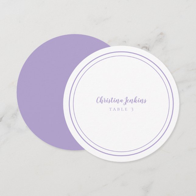 Wedding Custom Guest Lavender Round Place Card (Fram/baksida)