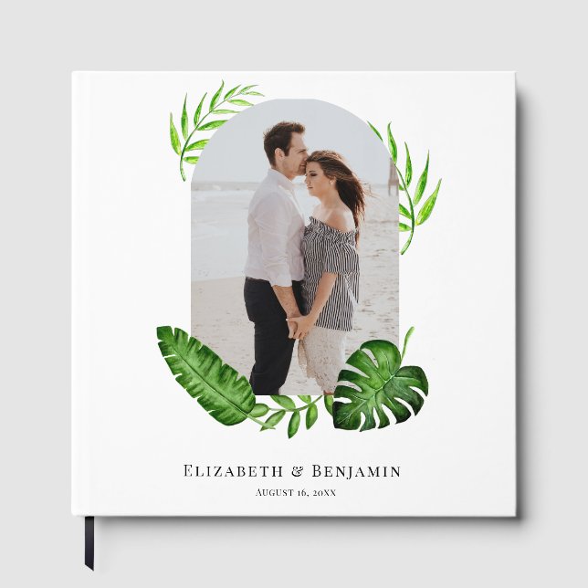 Wedding Custom Photo Greenery Botanical Tropical Gästböcker (Framsida)