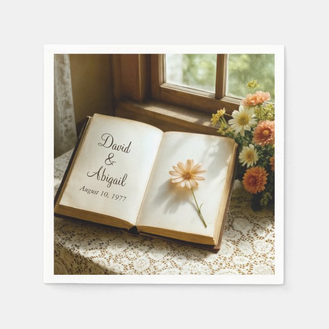 Wedding Date and Names in an Open Book Pappersservett (Framsidan)